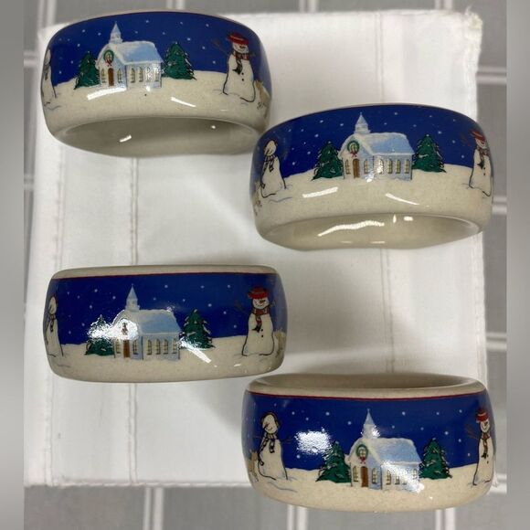 Napkin Rings Canterbury Potteries Holy Night Stoneware Country Christmas Church - Picture 5 of 8